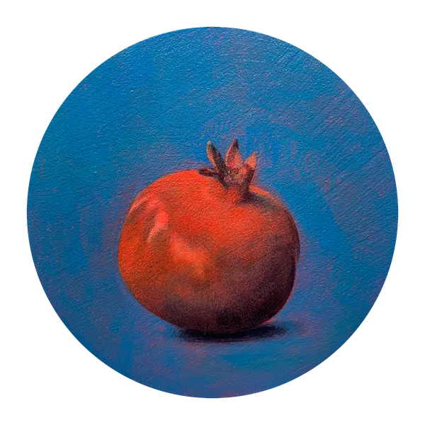 A pomegranate on a blue ground